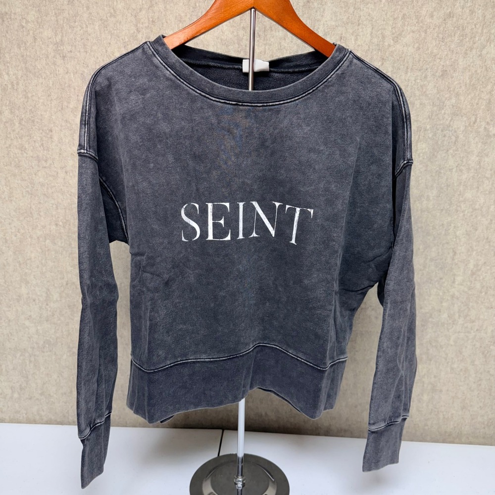 SEINT Beauty Official Medium Charcoal Gray Mineral Wash Comfy Pullover NWT‎